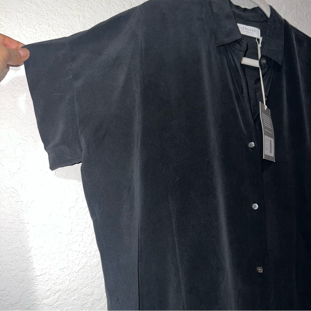 NWT Everlane The Silk Square Shirt Dress in black - Picture 3 of 7